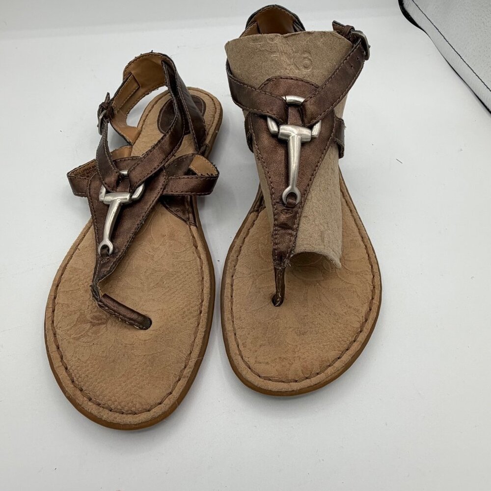 b.o.c. Womens Brown Leather Sandals Metal Accent Adjustable Ankle Strap Size 10*